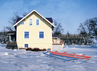 Diagram of geothermal system in the winter