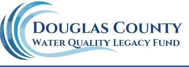 Logo reading “Douglas County Water Quality Legacy Fund” with stylized blue wave graphics to the left of the text.