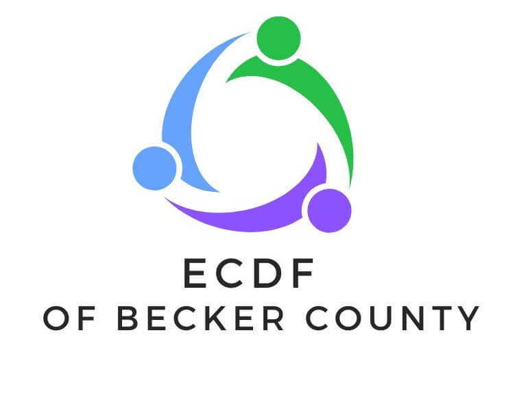 Logo for ECDF of Becker County featuring three stylized human figures in blue, green, and purple forming a circular shape above the text “ECDF of Becker County.”
