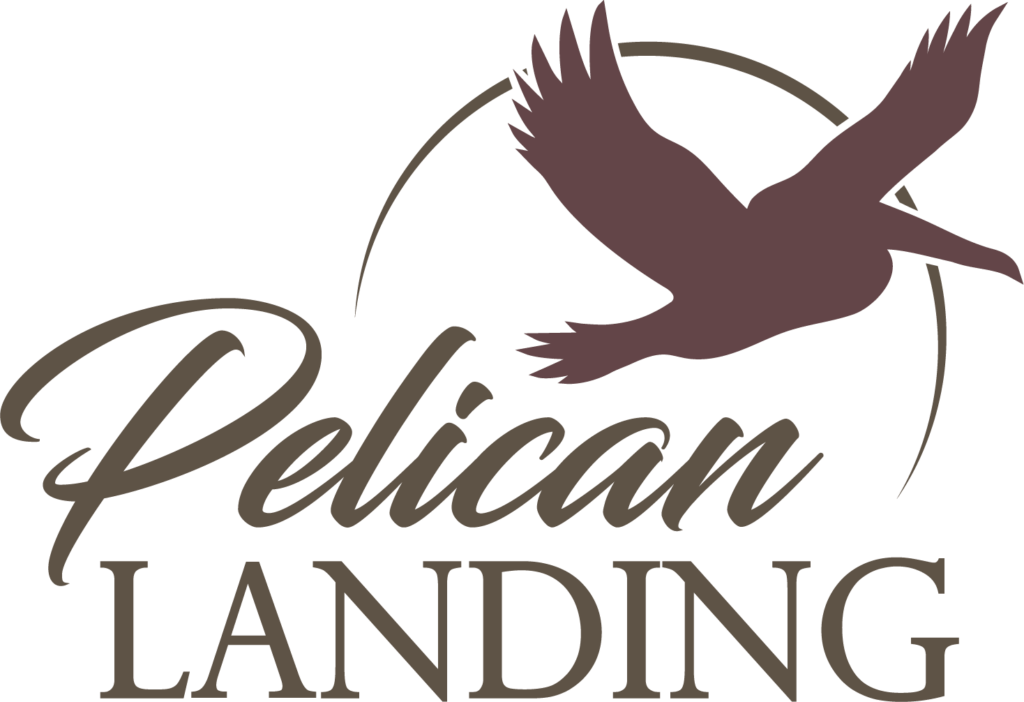 Pelican Landing logo with flying pelican graphic.