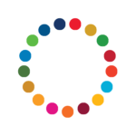 Circle of 17 smaller circles with colors corresponding to the 17 colors used for the Sustainable Goals