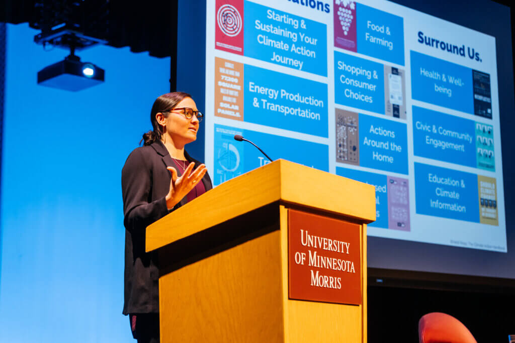 woman speaking at podium